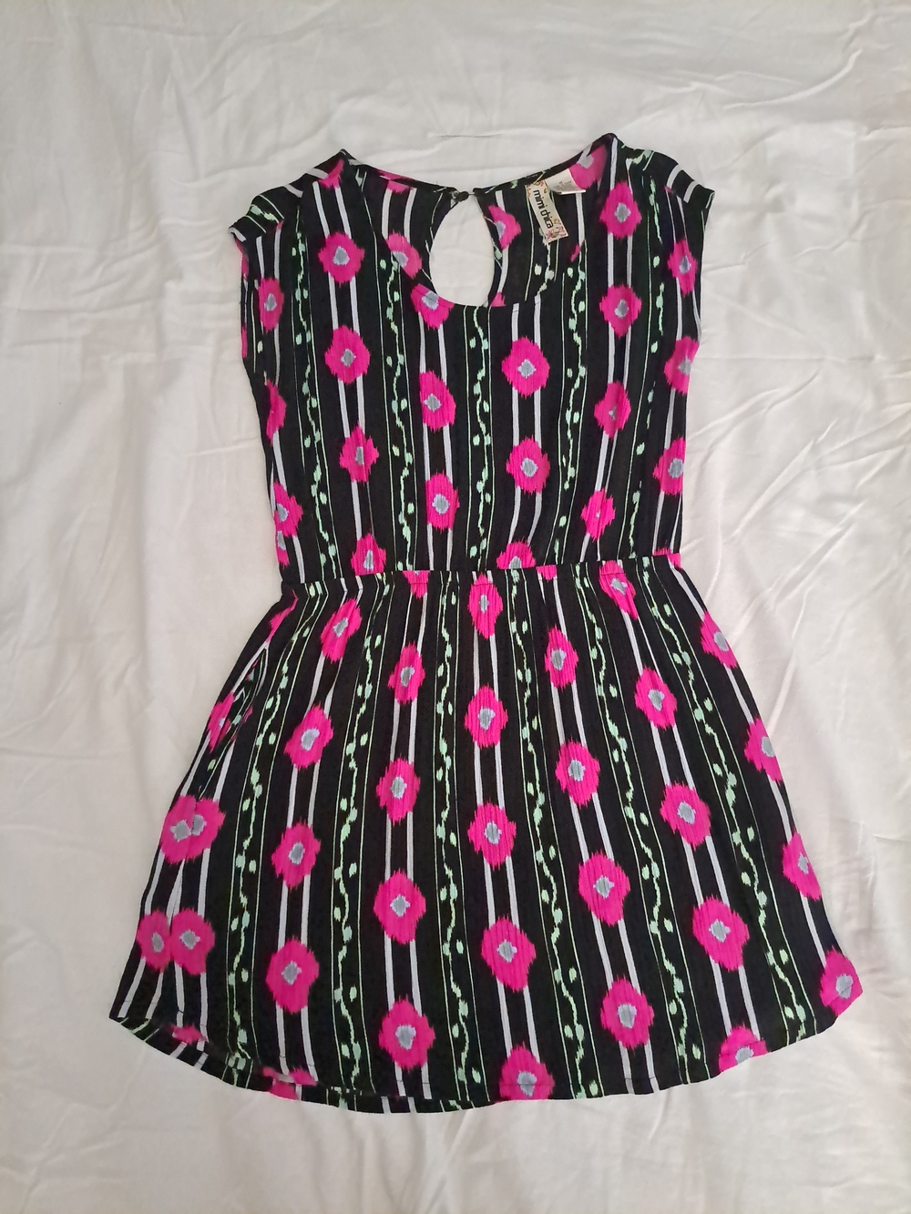 Black Mimi Chica Dress with Hot Pink Floral Print